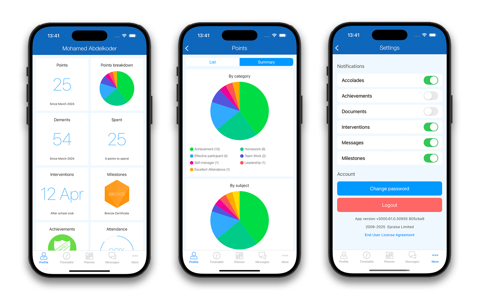 ePraise mobile notification preferences