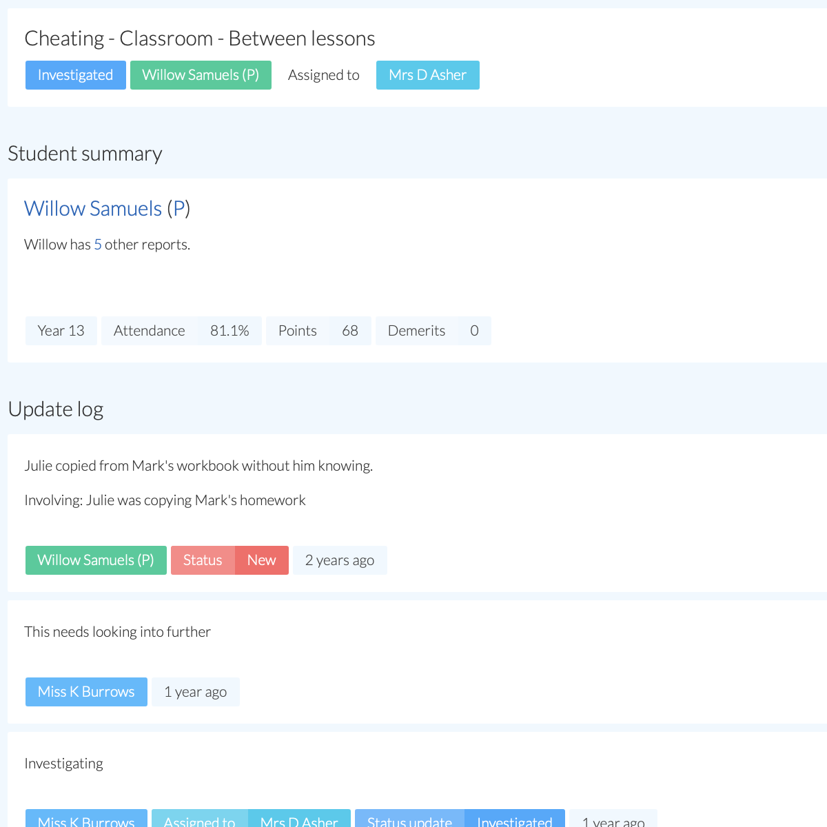 ePraise report a concern details